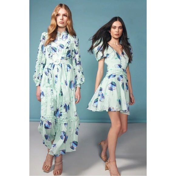 Elliatt Collective Sample Aqua Warmth Maxi Dress in Abstract Blue Floral size S - Picture 4 of 16